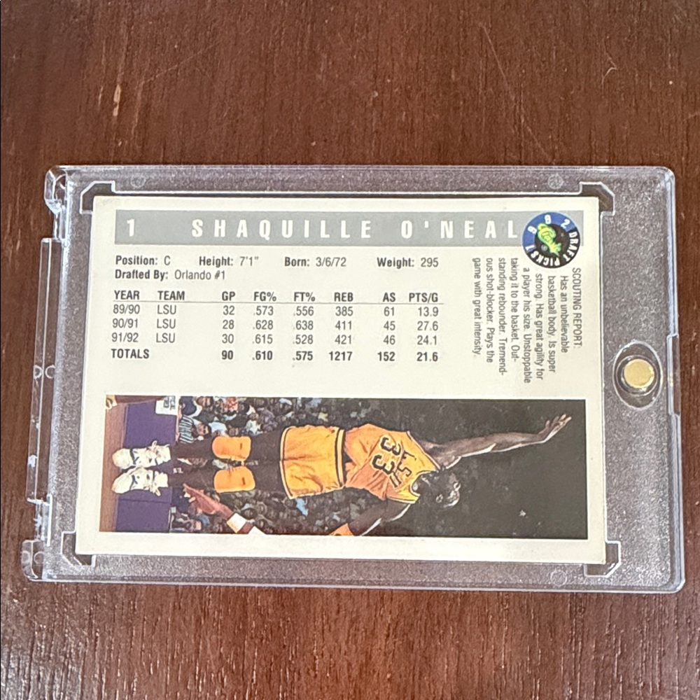 Shaquille O'Neal Basketball Card - 1992 DRAFT PICKS Rookie - Legend - Picture 3 of 3